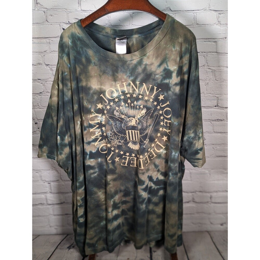 Vtg RAMONES "Hey Ho Let's Go" Green Rock T Shirt Liquid Blue Men’s 7X Tie Dye
